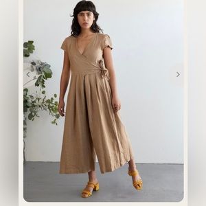 Sugar candy mountain soft pink linen wrap jumpsuit